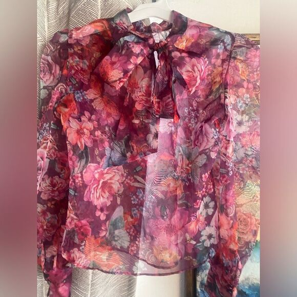 Anthropologie Purlple pink chiffon blouse with flower print size small - Picture 9 of 14